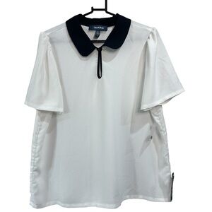 ModCloth White Shirt with Black Collar - L - NWT